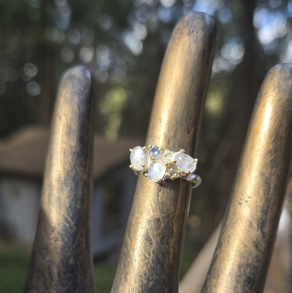 HOST PICK🎉🎊Moonstone Lolite & Topaz Natural Sterling & Gold Ring Sz6 - Picture 4 of 10